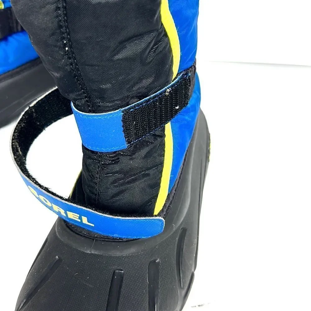Sorel Children's Flurry Snow Boots Black Blue with Yellow Accents US 4 (22 cm)